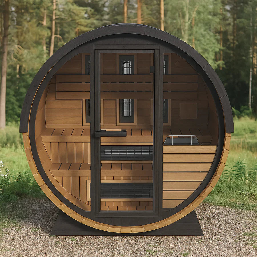 Finnmark FD-6 Outdoor Hybrid Infrared and Traditional 4-Person Cedar Barrel Sauna