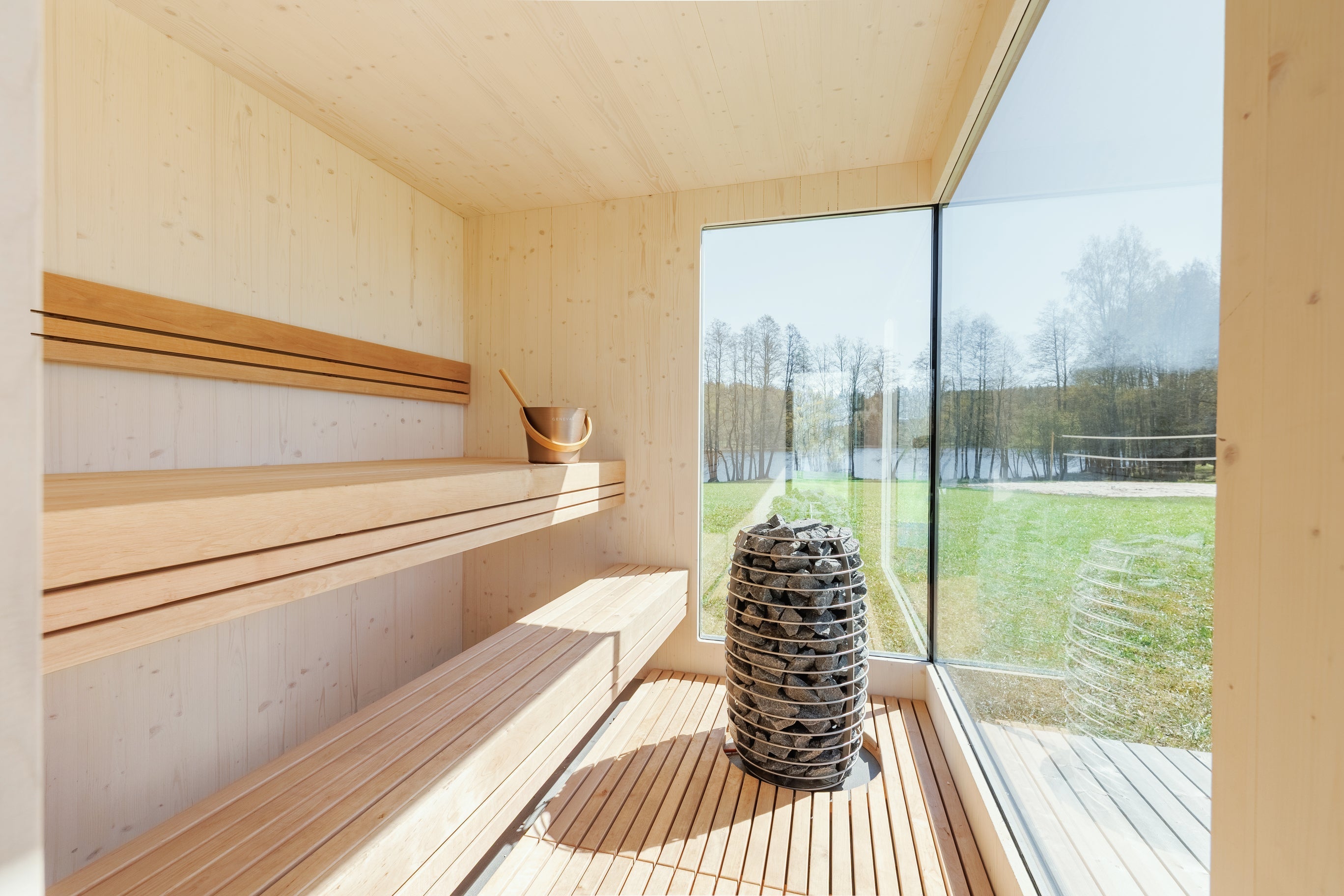 Genevas St. Moritz Pre-Assembled Outdoor Sauna with Lounge & Shower Cabin
