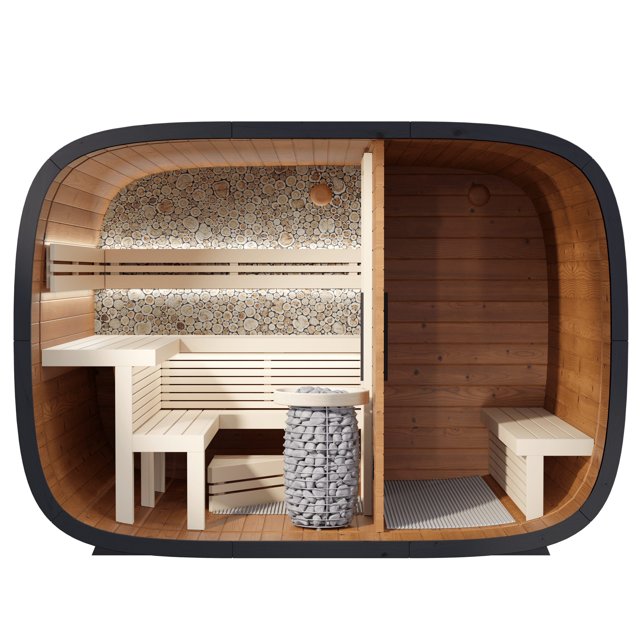 Leil Round Cube Double Outdoor Sauna with Changing Room 5-6 Person