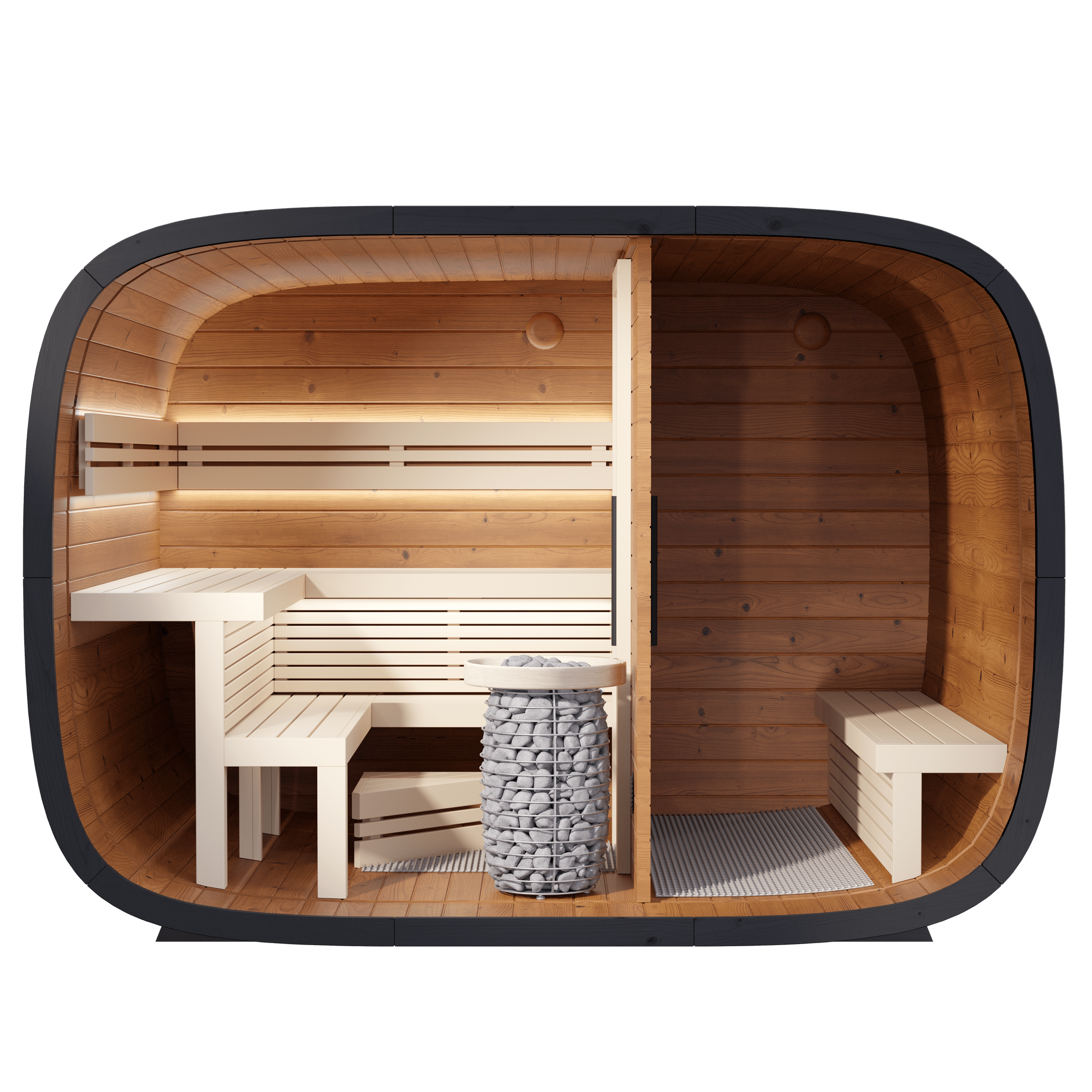 Leil Round Cube Double Outdoor Sauna with Changing Room 5-6 Person
