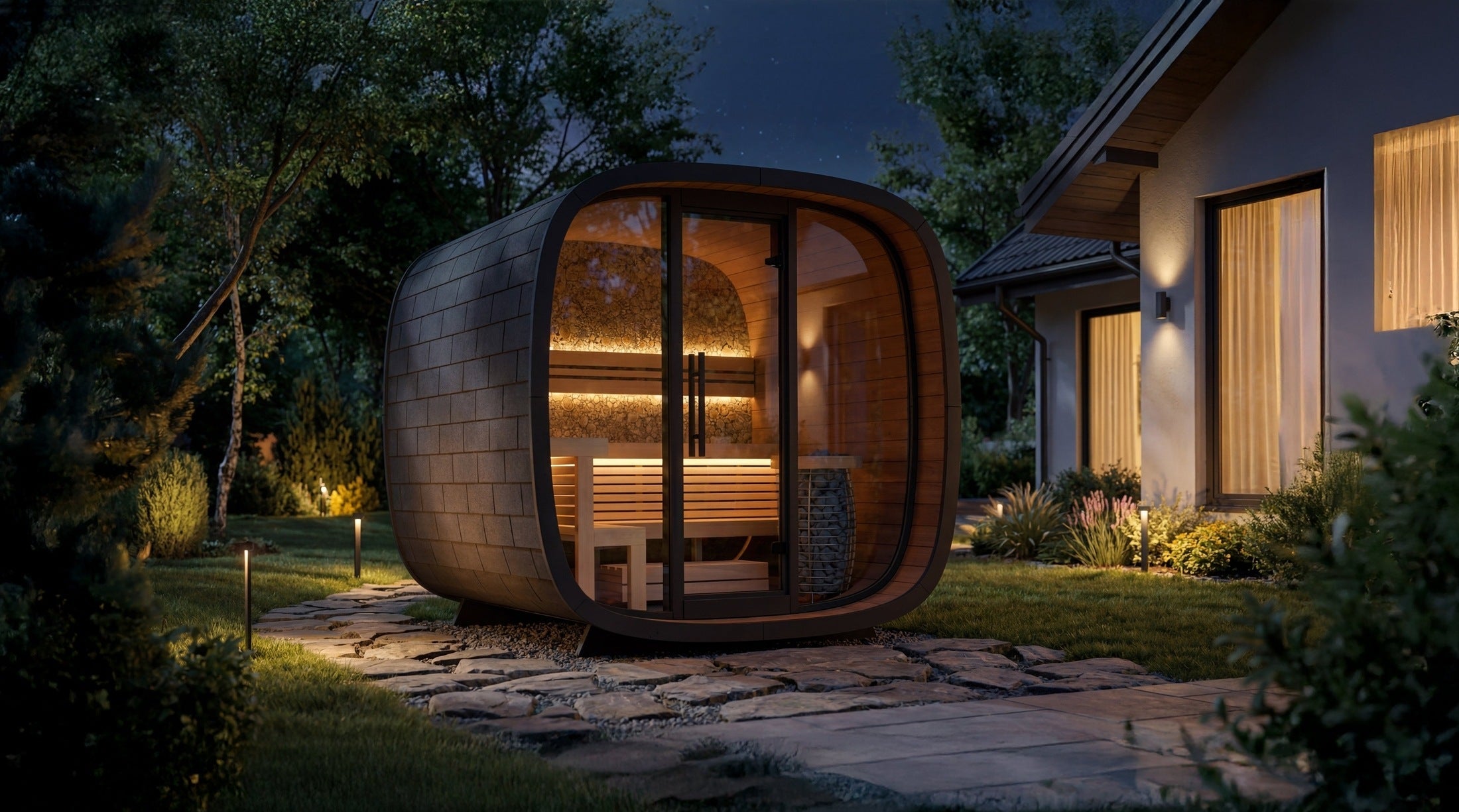 Leil Round Cube Mini Outdoor Sauna 4-5 Person