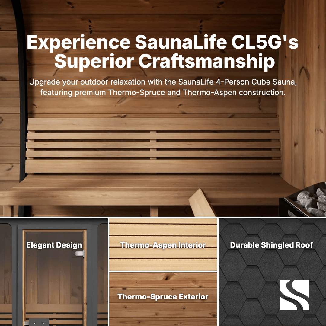 SaunaLife Model CL5G 4 Person Cube Series Outdoor Sauna Kit