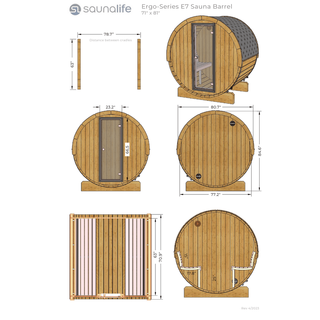 SaunaLife Model E7 4 Person Barrel Sauna