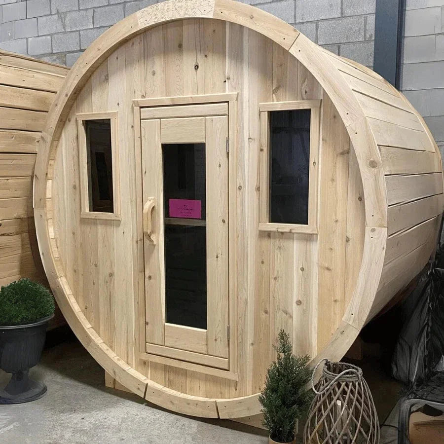 True North Canadian Made 2-4 Person 6' Long Outdoor Traditional Barrel Sauna