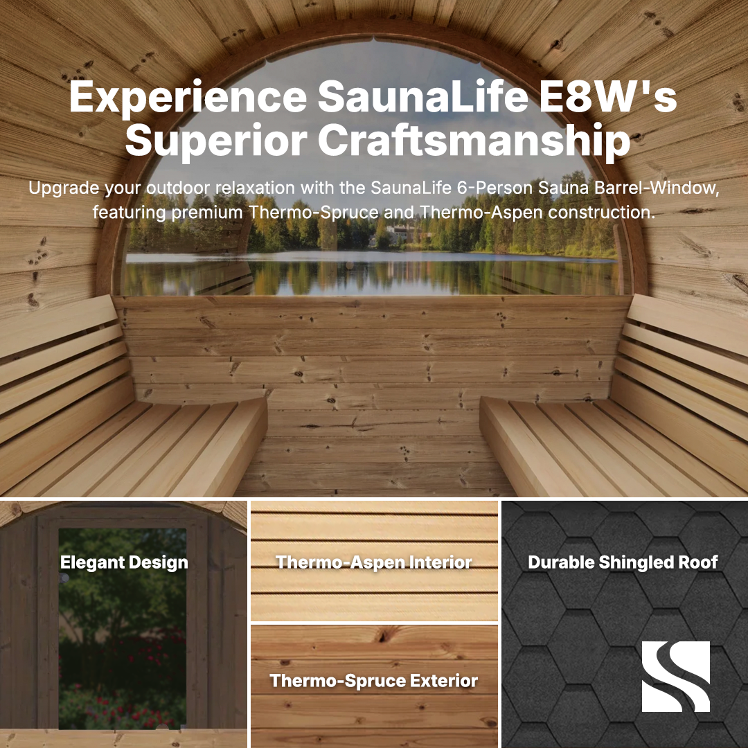 SaunaLife Model E8W 6 Person Sauna Barrel-Window