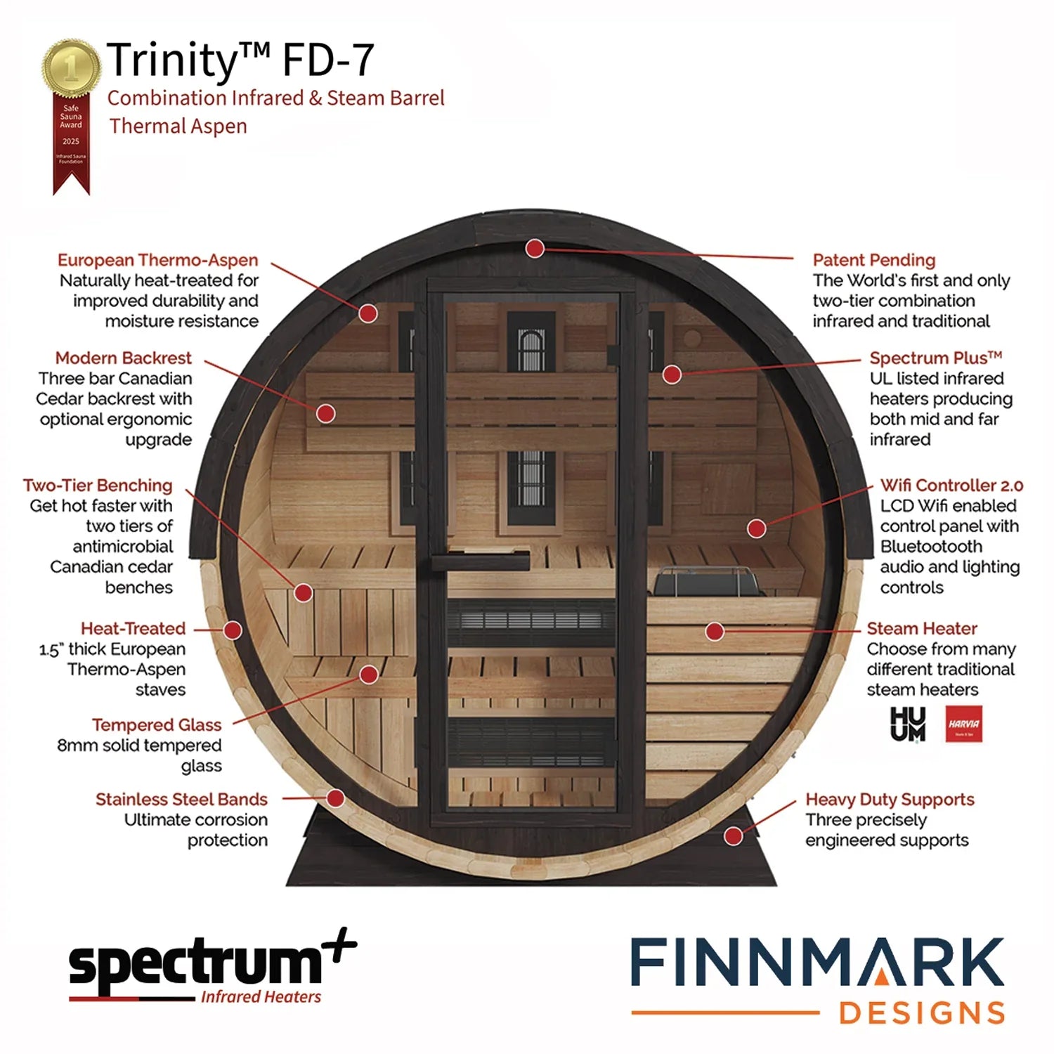 Finnmark FD-6 Outdoor Hybrid Infrared and Traditional 4-Person Cedar Barrel Sauna