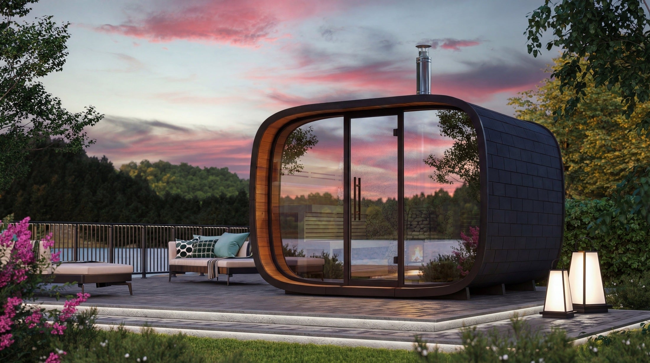 Leil Round Cube Single Outdoor Sauna 6-8 Person