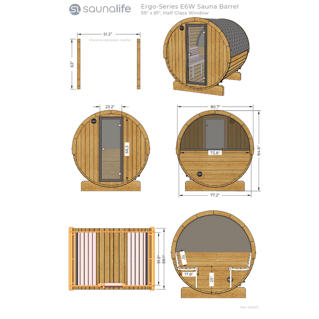 SaunaLife Model E6W 3 Person Sauna Barrel-Window