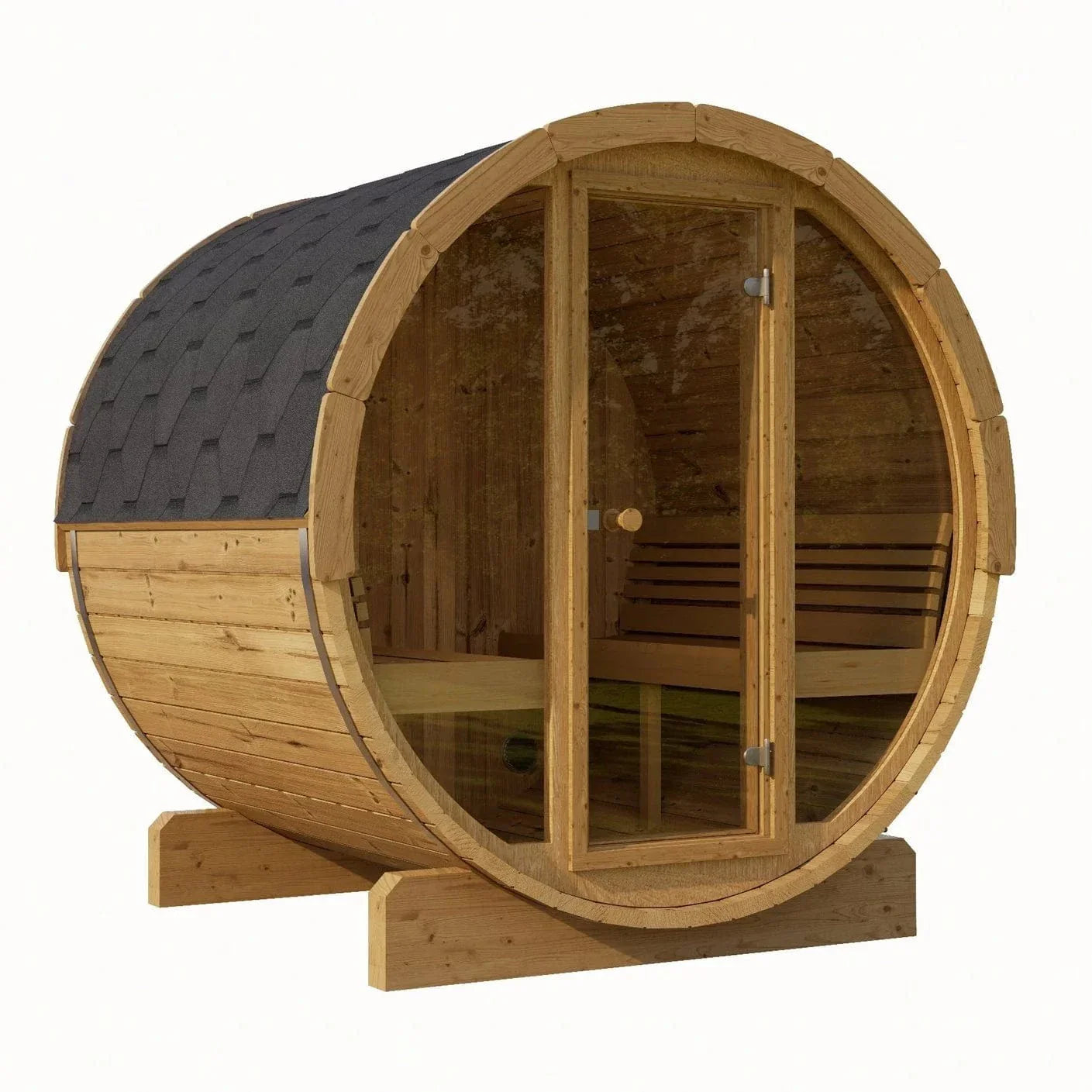 SaunaLife Model E8G 6 Person Barrel Sauna w/ Glass Front