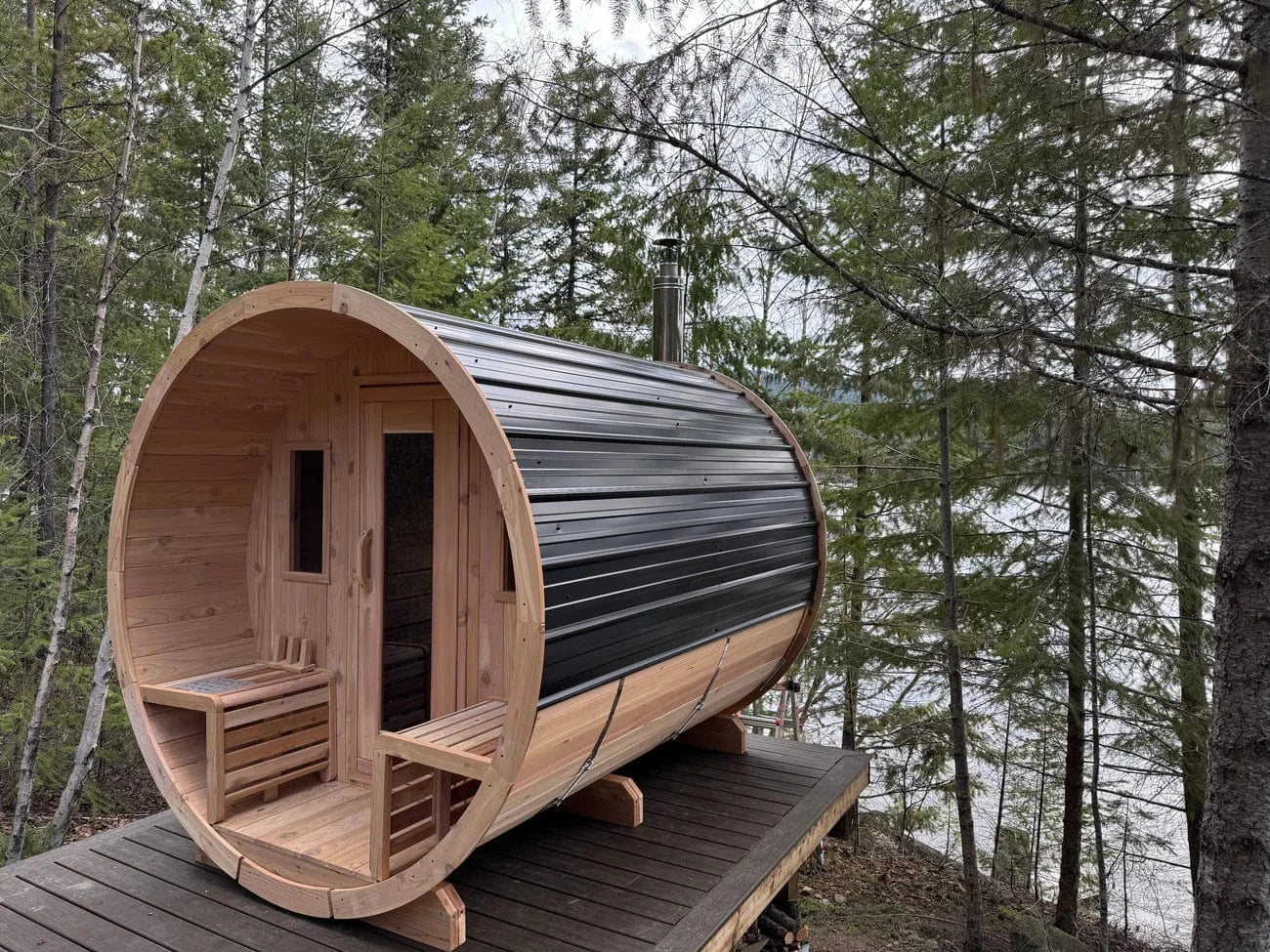 True North Canadian Made 4-6 Person 8' Long Outdoor Traditional Barrel Sauna